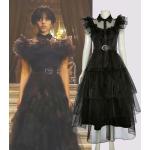 Dámské Party šaty v černé barvě v retro stylu s kostkovaným vzorem z polyesteru ve velikosti 3 XL s dlouhým rukávem nad kolena s motivem Addamsova rodina Wednesday Addams 