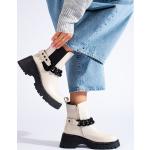 Dámské Kotníčkové boty na podpatku v bílé barvě v ležérním stylu z polyuretanu ve velikosti 36 s výškou podpatku nad 9 cm ve slevě na zimu 
