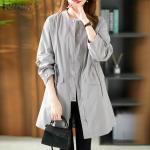 Dámské Jarní & podzimní bundy ve světle šedivé barvě v ležérním stylu z polyesteru ve velikosti 10 XL s dlouhým rukávem plus size 