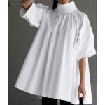 Dámské Halenky v bílé barvě ve vintage stylu z polyesteru ve velikosti 10 XL s vysokým krkem na podzim plus size 