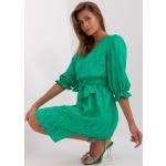 Dámské Krajkové šaty FashionHunters v zelené barvě v boho stylu z krajky ve velikosti L s tříčtvrtečním rukávem ve slevě na léto 