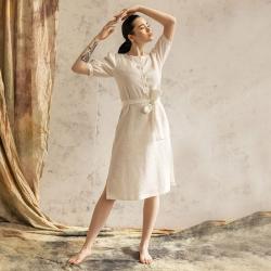 ZOLA WEAR Lněné bílé polo šaty – M/L